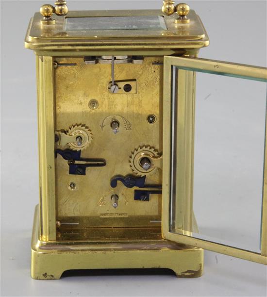 A lacquered brass carriage alarm timepiece, 11.5cm